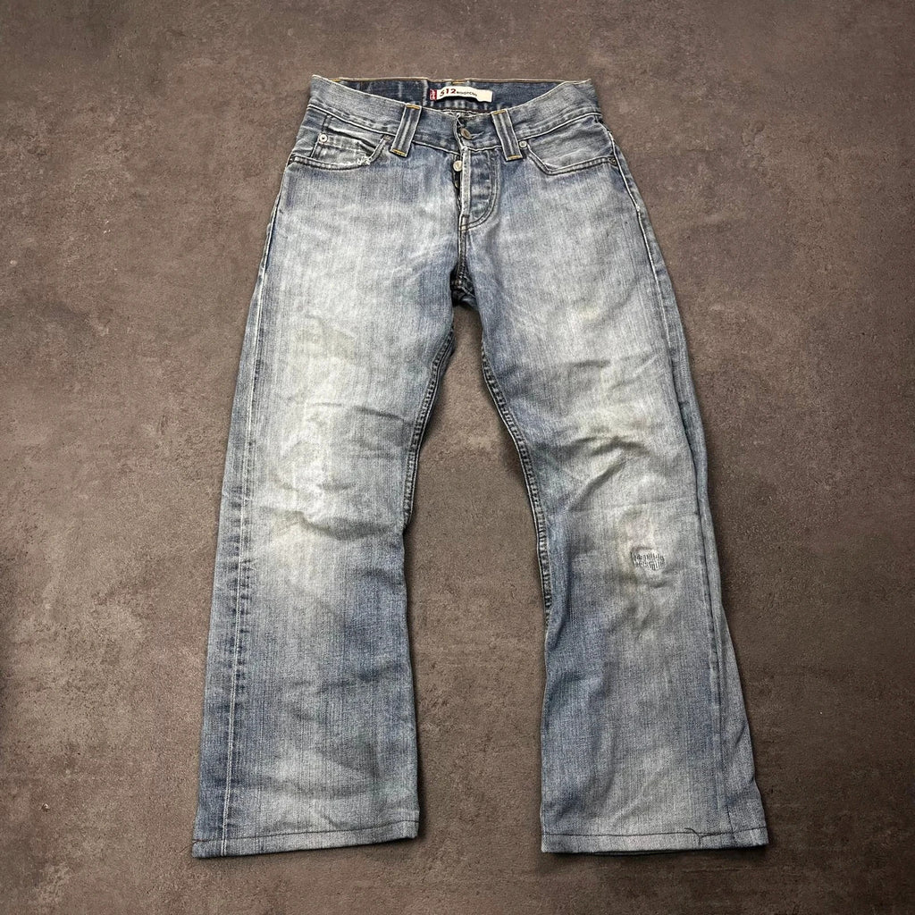 Vintage Levi's 512 Bootcut Jeans Herren W27 L28 Washed Distressed Hellblau 2000s