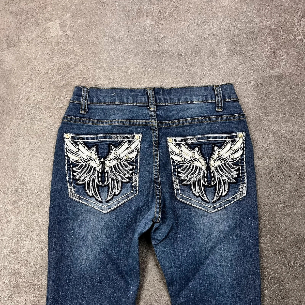 Vintage Pastel Bootcut Jeans Damen – Gesäßtaschen Stickerei
