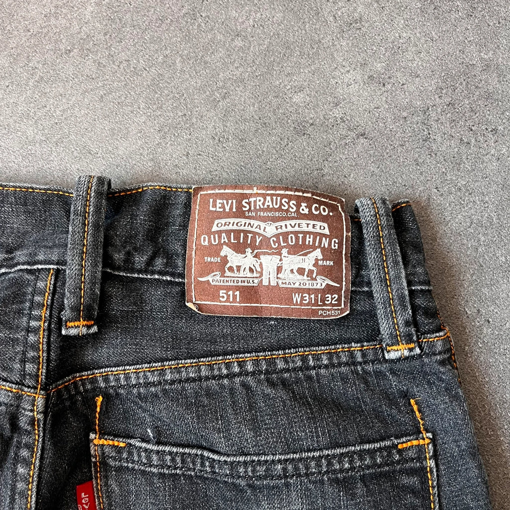 Vintage Levi's 511 Slim Jeans Herren W31 L32 Schwarz – Lederpatch W31 L32