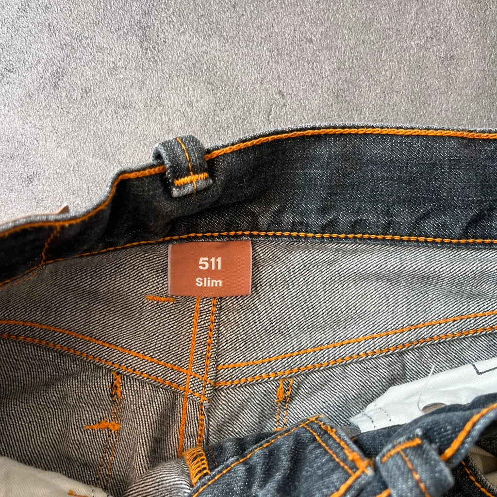 Vintage Levi's 511 Slim Jeans Herren W31 L32 Schwarz – Innenetikett 511 Slim