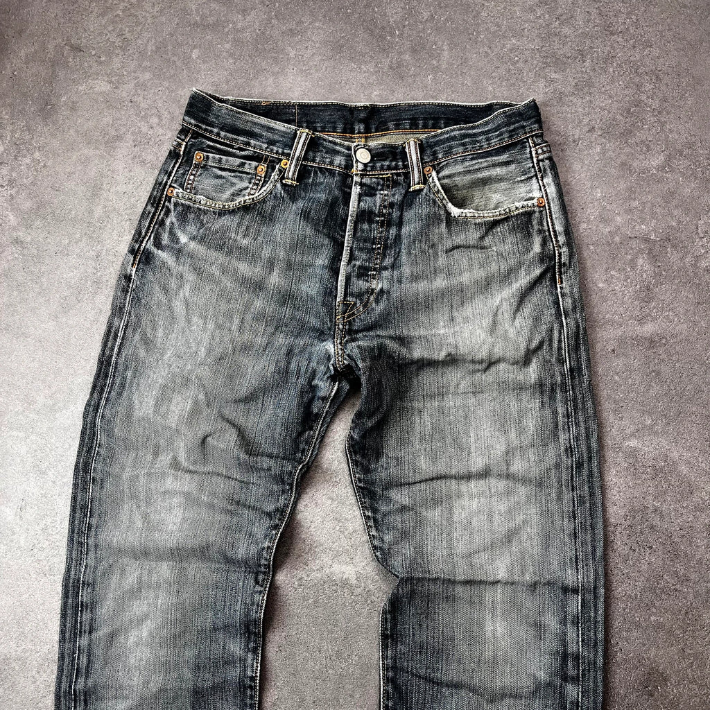 Vintage Levi's 501 Jeans Herren Straight W31 L30 Washed Grau 2000s