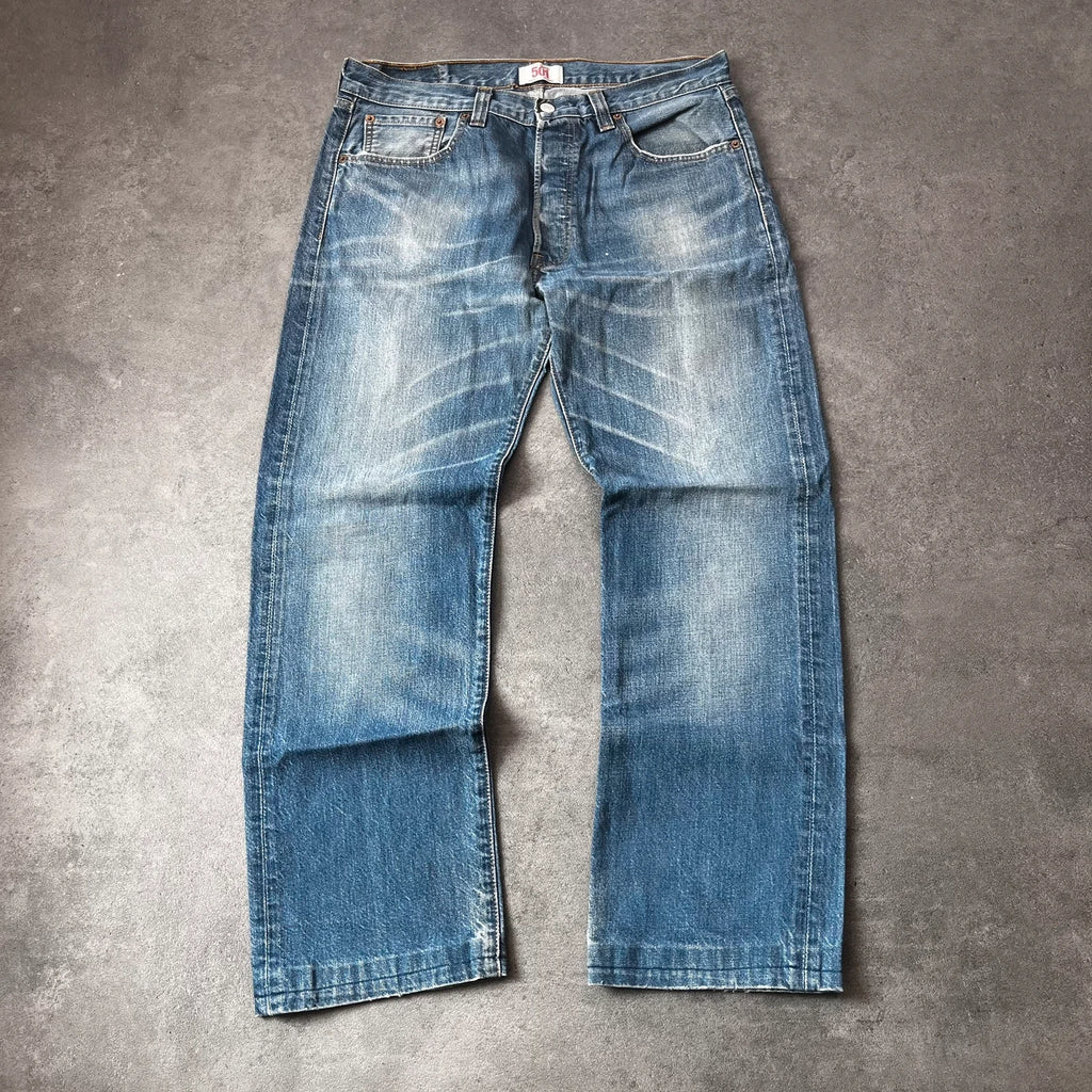 Vintage Levi's 501 Jeans Herren Straight W34 L30 Washed Blau 2000s