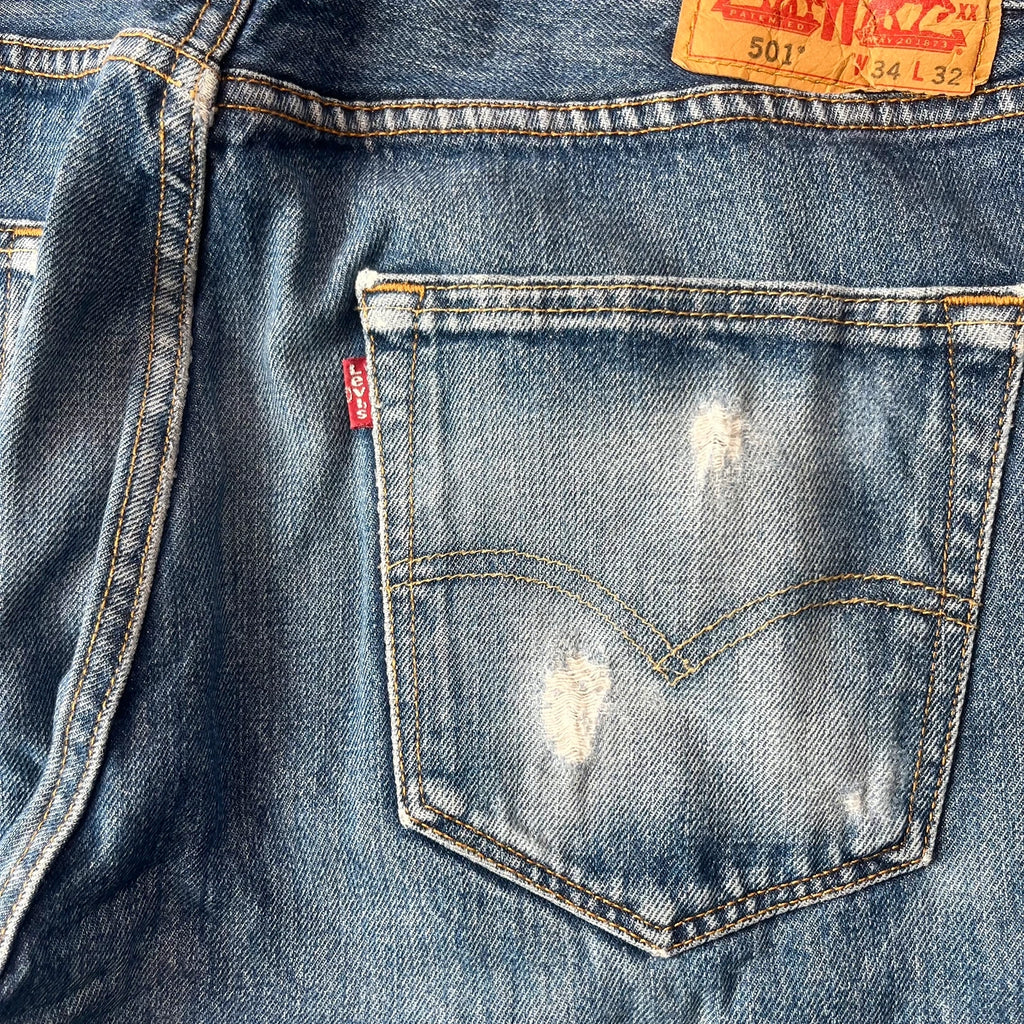 Vintage Levi's 501 Jeans Herren Straight W34 L32 Washed Blau 2000s