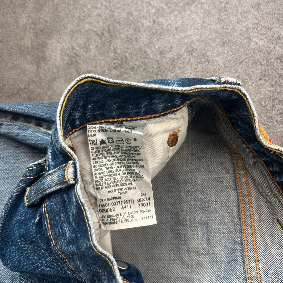 Vintage Levi's 501 Jeans Herren Straight W38 L34 Washed Hellblau 2000s