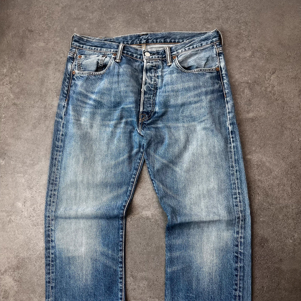 Vintage Levi's 501 Jeans Herren Straight W34 L30 Crazy Washed Hellblau 1990s