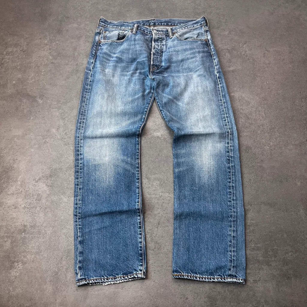 Vintage Levi's 501 Jeans Herren Straight W34 L30 Crazy Washed Hellblau 1990s