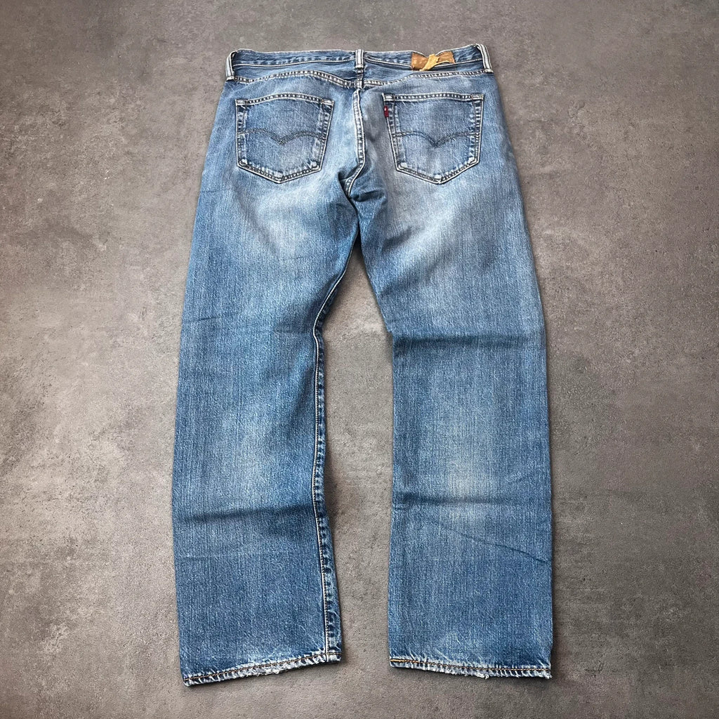 Vintage Levi's 501 Jeans Herren Straight W34 L30 Crazy Washed Hellblau 1990s