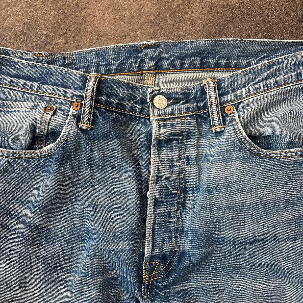 Vintage Levi's 501 Jeans Herren Straight W34 L30 Crazy Washed Hellblau 1990s
