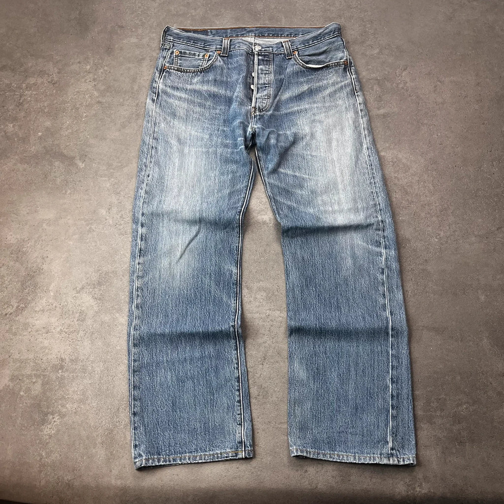 Vintage Levi's 501 Jeans Herren Straight W36 L32 Crazy Washed Blau 2000s