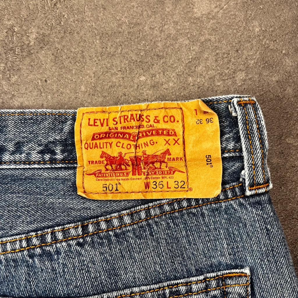Vintage Levi's 501 Jeans Herren Straight W36 L32 Crazy Washed Blau 2000s