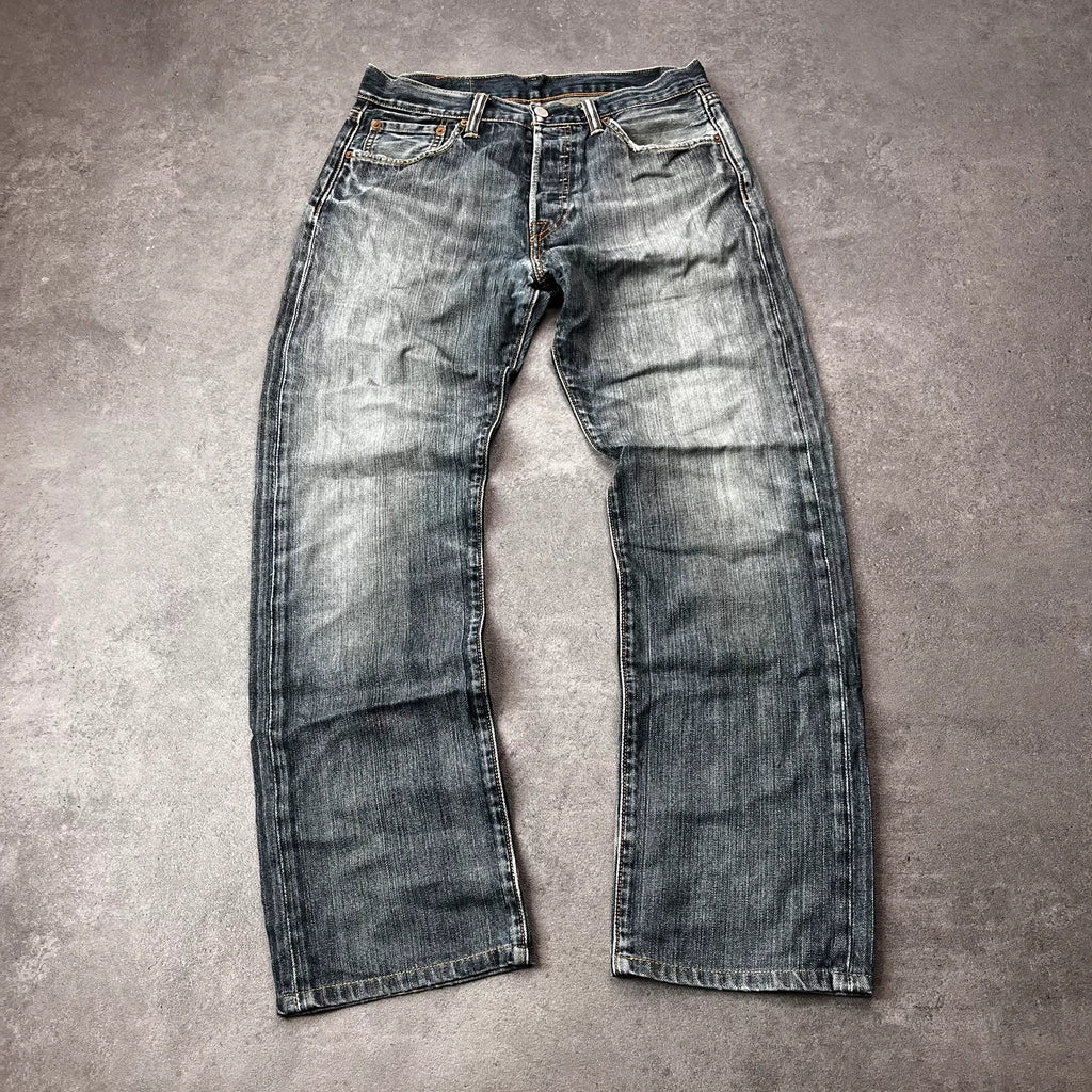 Vintage Levi's 501 Jeans Herren Straight W31 L30 Washed Grau 2000s