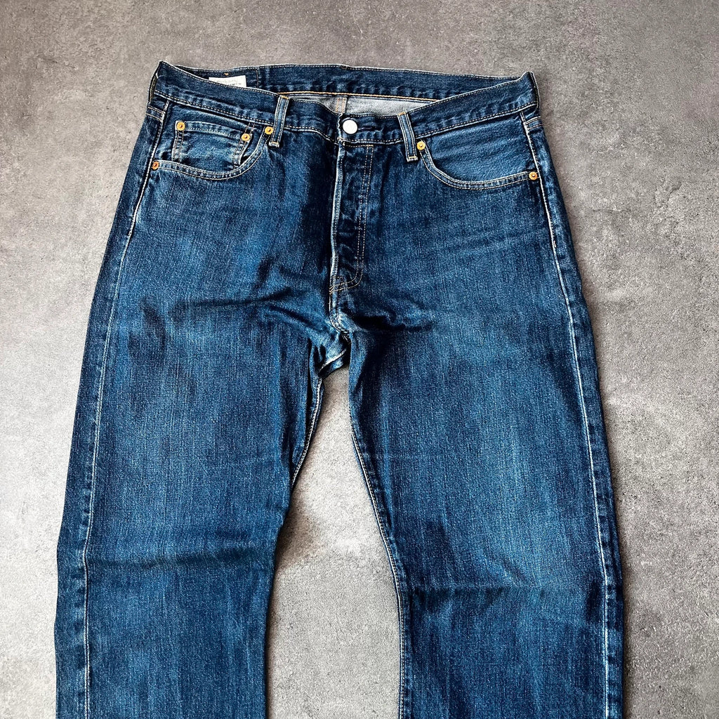 Vintage Levi's 501 Jeans Herren Straight W34 L32 Crazy Washed Distressed Blau 2000s
