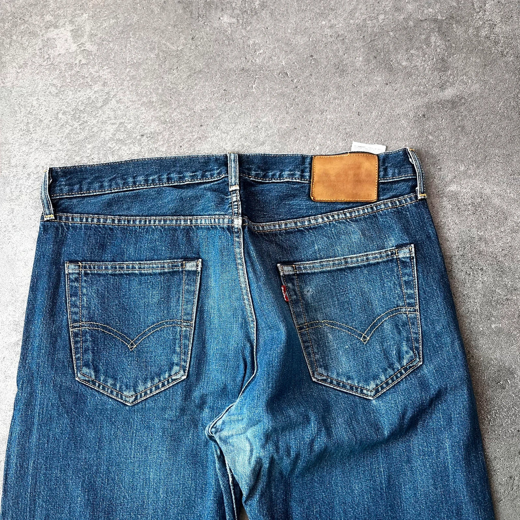 Vintage Levi's 501 Jeans Herren Straight W34 L32 Crazy Washed Distressed Blau 2000s