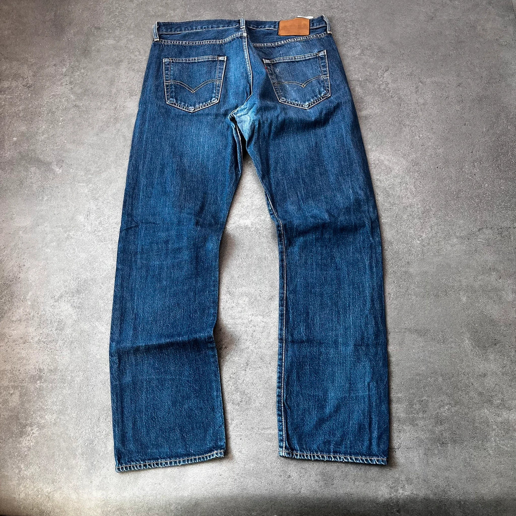 Vintage Levi's 501 Jeans Herren Straight W34 L32 Crazy Washed Distressed Blau 2000s