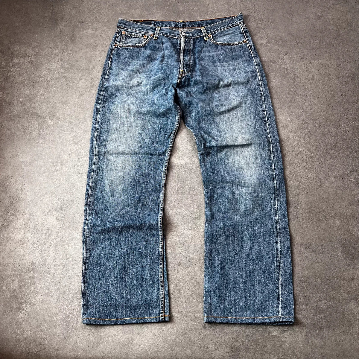 Vintage Levi's 501 Jeans Herren Straight W36 L30 Crazy Washed Distressed Blau 2000s