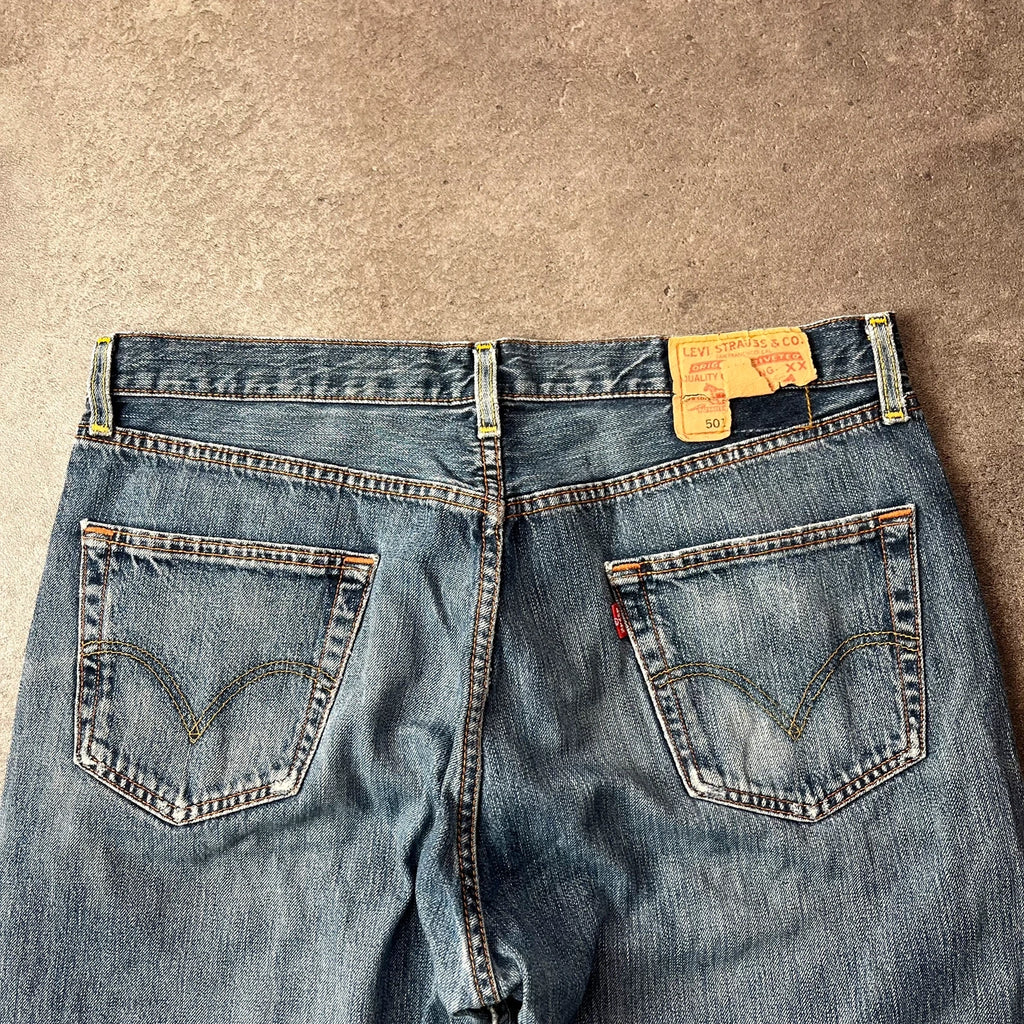 Vintage Levi's 501 Jeans Herren Straight W36 L30 Crazy Washed Distressed Blau 2000s