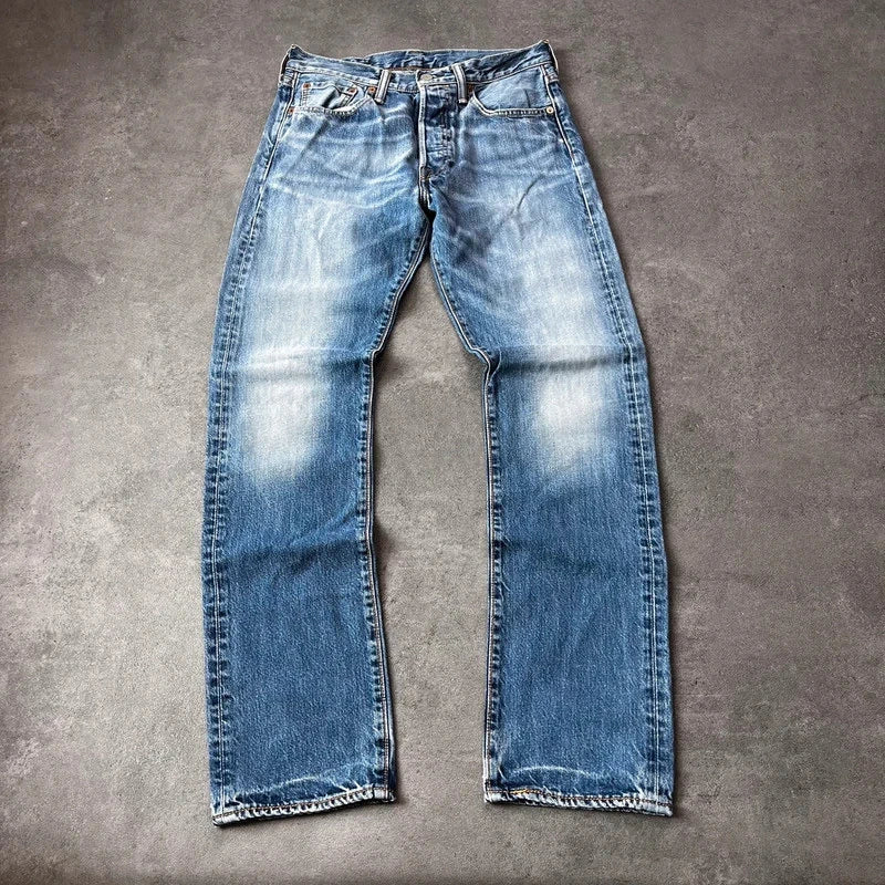 Vintage Levi's 501 Jeans Herren Straight W29 L32 Crazy Washed Distressed Hellblau 2000s