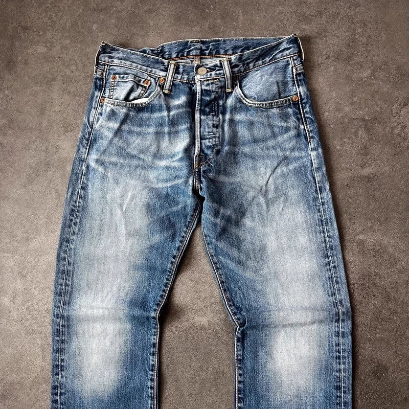 Vintage Levi's 501 Jeans Herren Straight W29 L32 Crazy Washed Distressed Hellblau 2000s