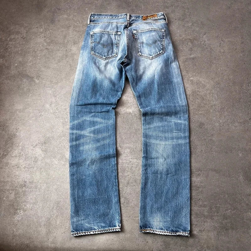 Vintage Levi's 501 Jeans Herren Straight W29 L32 Crazy Washed Distressed Hellblau 2000s
