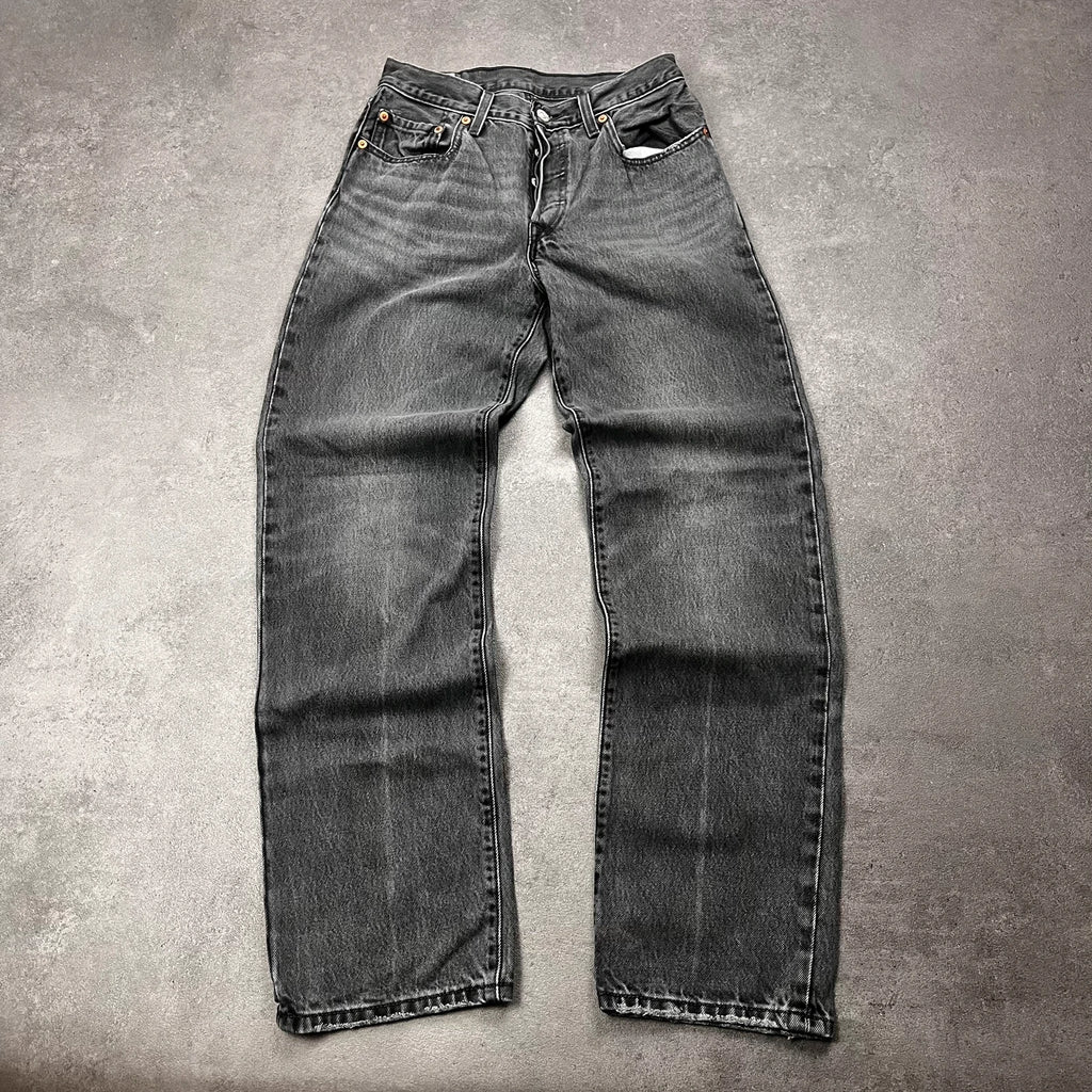 Vintage Levi's 501 Jeans Herren Straight W26 L32 Grau/Schwarz 2000s