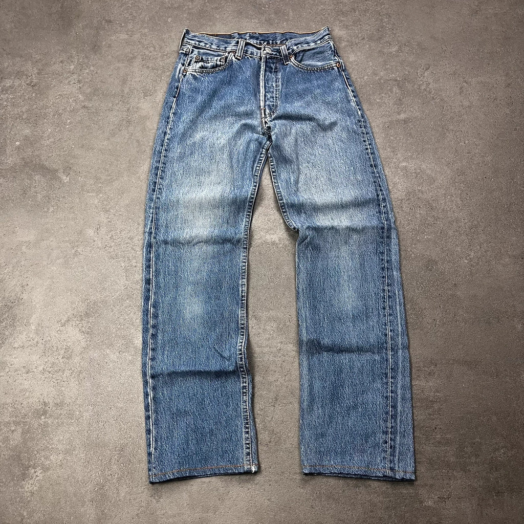Vintage Levi's 501 Jeans Herren Straight W28 L30 Made in USA Hellblau 2000s
