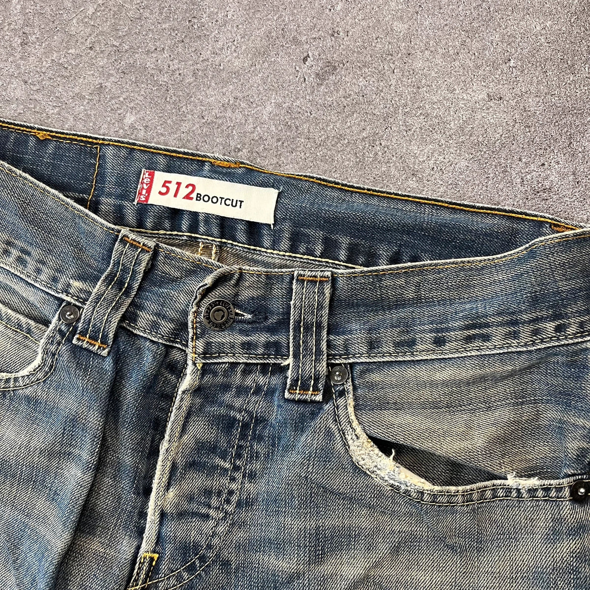 Vintage Levi's 512 Bootcut Jeans Herren W29 L32 Heavy Distressed Blau 2000s