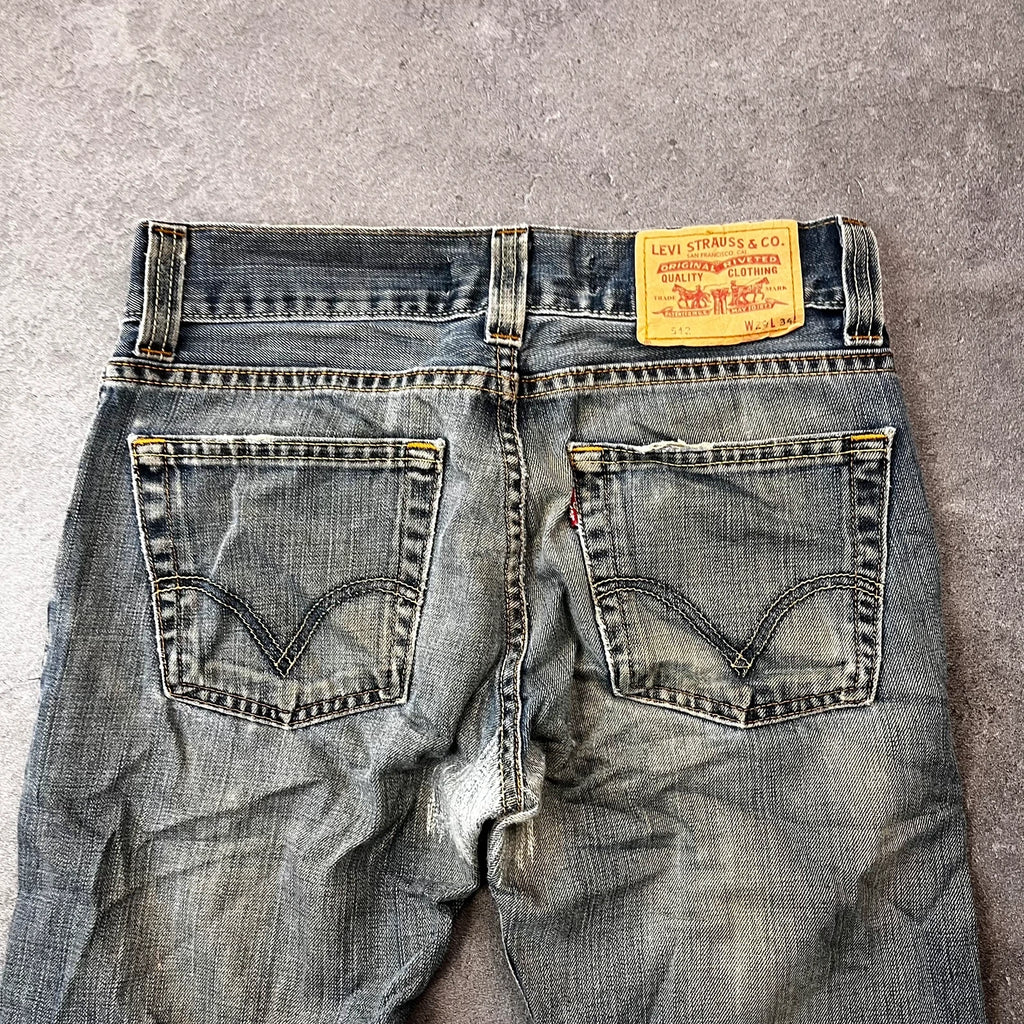 Vintage Levi's 512 Bootcut Jeans Herren W29 L32 Heavy Distressed Blau 2000s