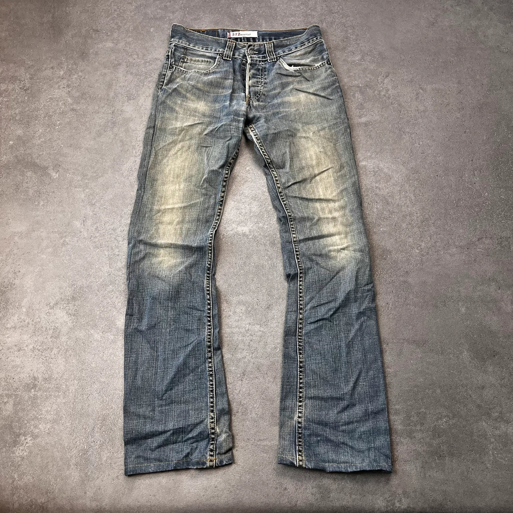 Vintage Levi's 512 Bootcut Jeans Herren W29 L32 Heavy Distressed Blau 2000s