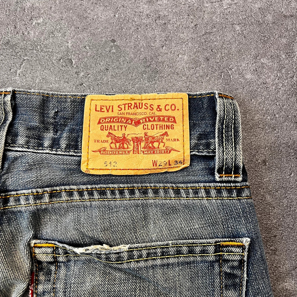 Vintage Levi's 512 Bootcut Jeans Herren W29 L32 Heavy Distressed Blau 2000s