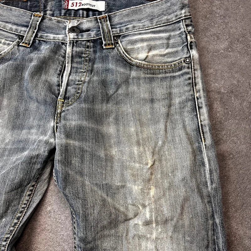 Vintage Levi's 512 Bootcut Jeans Herren W31 L32 Heavy Distressed Blau/Grau 2000s