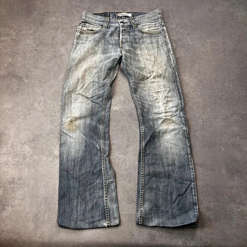 Vintage Levi's 512 Bootcut Jeans Herren W31 L32 Heavy Distressed Blau/Grau 2000s