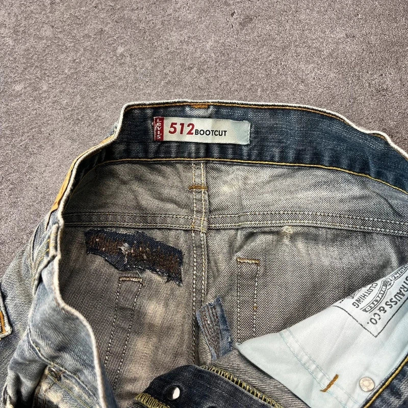 Vintage Levi's 512 Bootcut Jeans Herren W31 L32 Heavy Distressed Blau/Grau 2000s