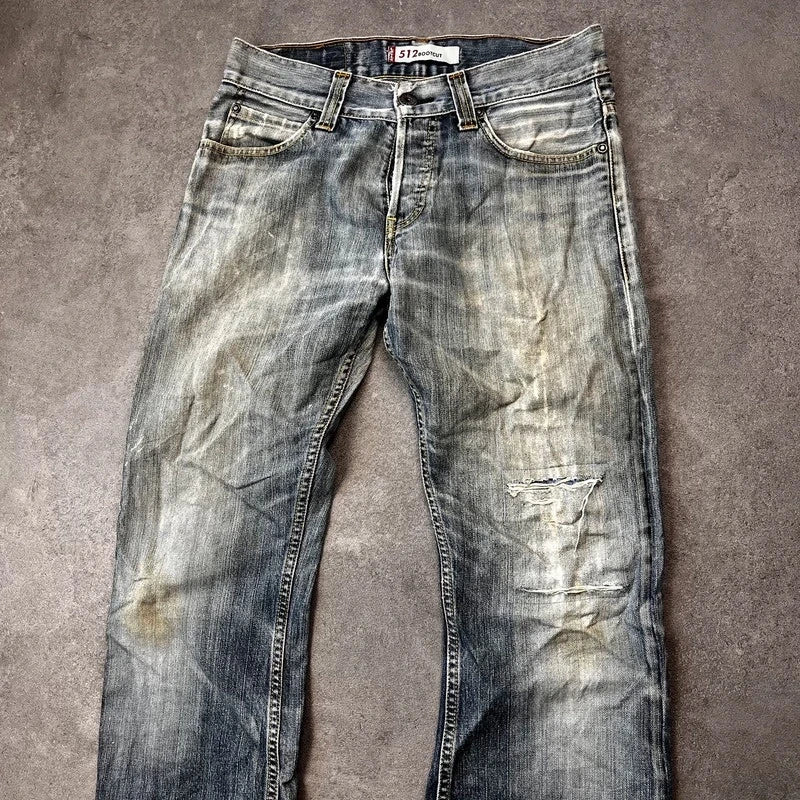 Vintage Levi's 512 Bootcut Jeans Herren W31 L32 Heavy Distressed Blau/Grau 2000s