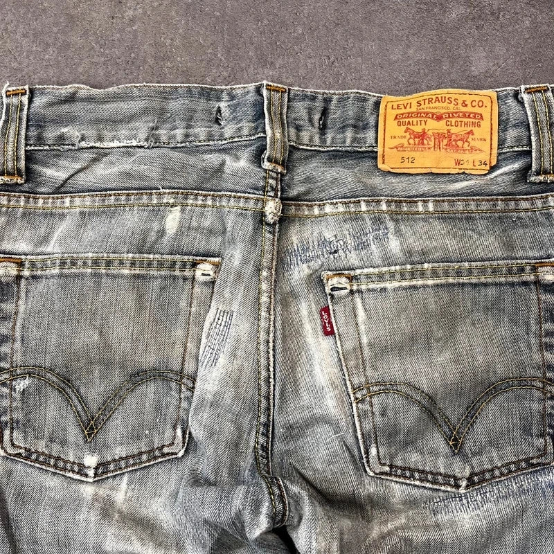Vintage Levi's 512 Bootcut Jeans Herren W31 L32 Heavy Distressed Blau/Grau 2000s