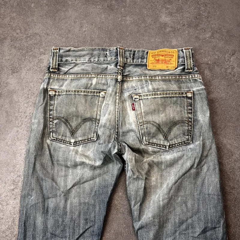 Vintage Levi's 512 Bootcut Jeans Herren W31 L32 Heavy Distressed Blau/Grau 2000s
