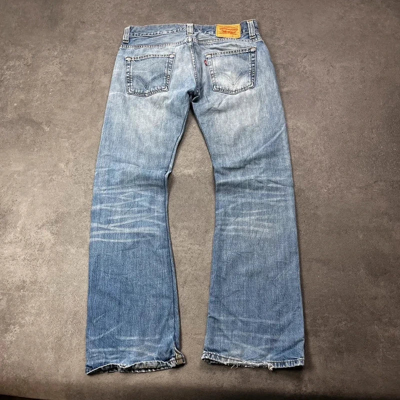 Vintage Levi's 512 Bootcut Jeans Herren W34 L32 Heavy Distressed Blau 2000s
