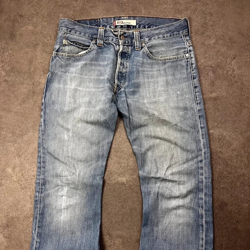 Vintage Levi's 512 Bootcut Jeans Herren W34 L32 Heavy Distressed Blau 2000s