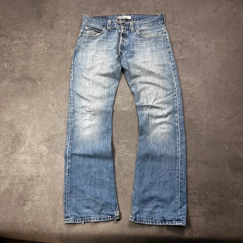 Vintage Levi's 512 Bootcut Jeans Herren W34 L32 Heavy Distressed Blau 2000s
