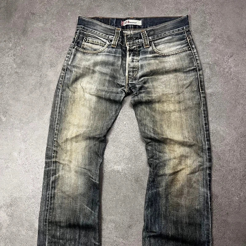 Vintage Levi's 512 Bootcut Jeans Herren W30 L32 Heavy Distressed Blau/Grau 2000s