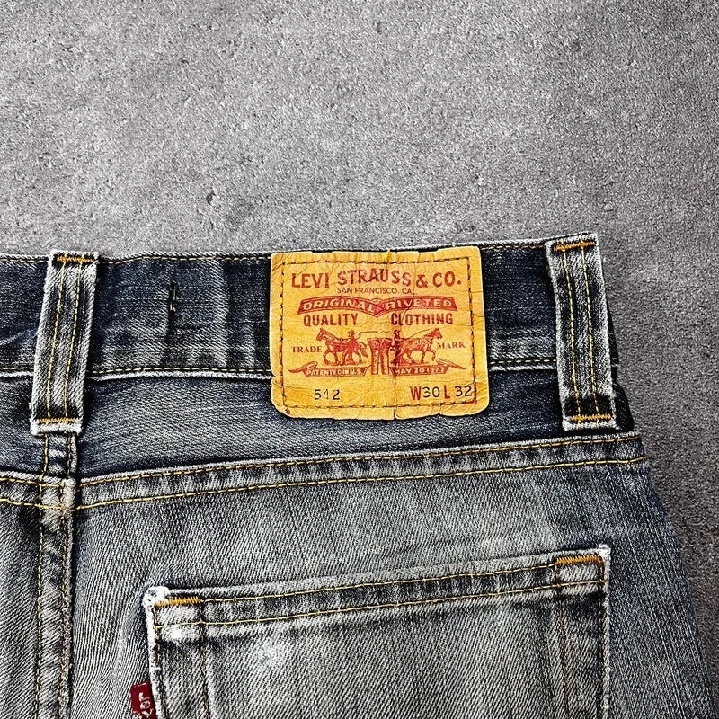 Vintage Levi's 512 Bootcut Jeans Herren W30 L32 Heavy Distressed Blau/Grau 2000s