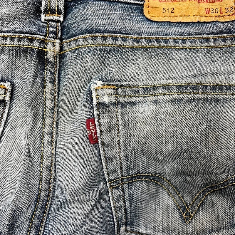 Vintage Levi's 512 Bootcut Jeans Herren W30 L32 Heavy Distressed Blau/Grau 2000s