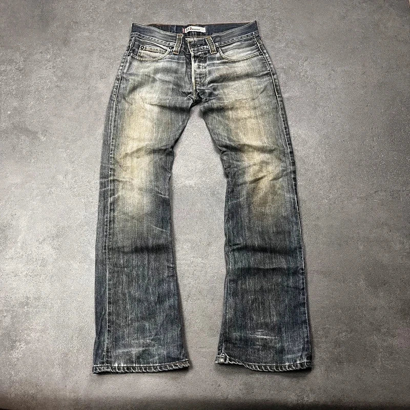 Vintage Levi's 512 Bootcut Jeans Herren W30 L32 Heavy Distressed Blau/Grau 2000s