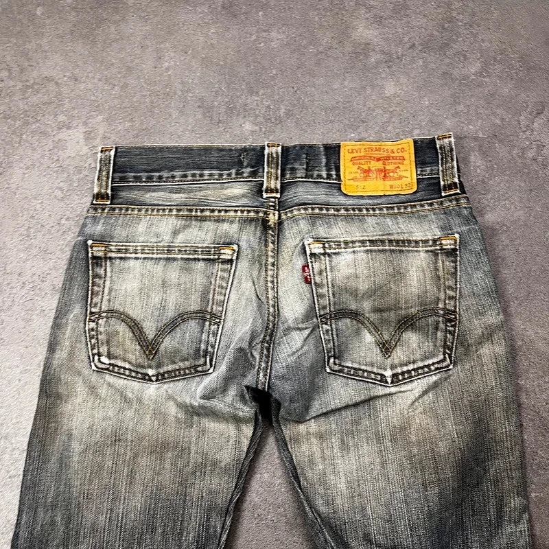 Vintage Levi's 512 Bootcut Jeans Herren W30 L32 Heavy Distressed Blau/Grau 2000s