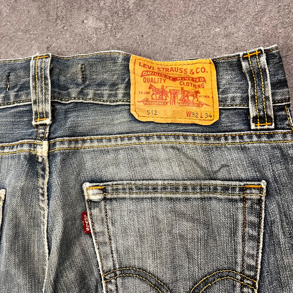 Vintage Levi's 512 Bootcut Jeans Herren W32 L32 Heavy Distressed Blau/Grau 2000s