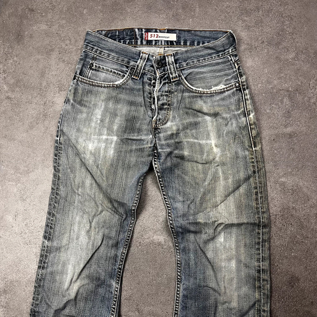 Vintage Levi's 512 Bootcut Jeans Herren W28 L30 Heavy Distressed Blau/Grau 2000s