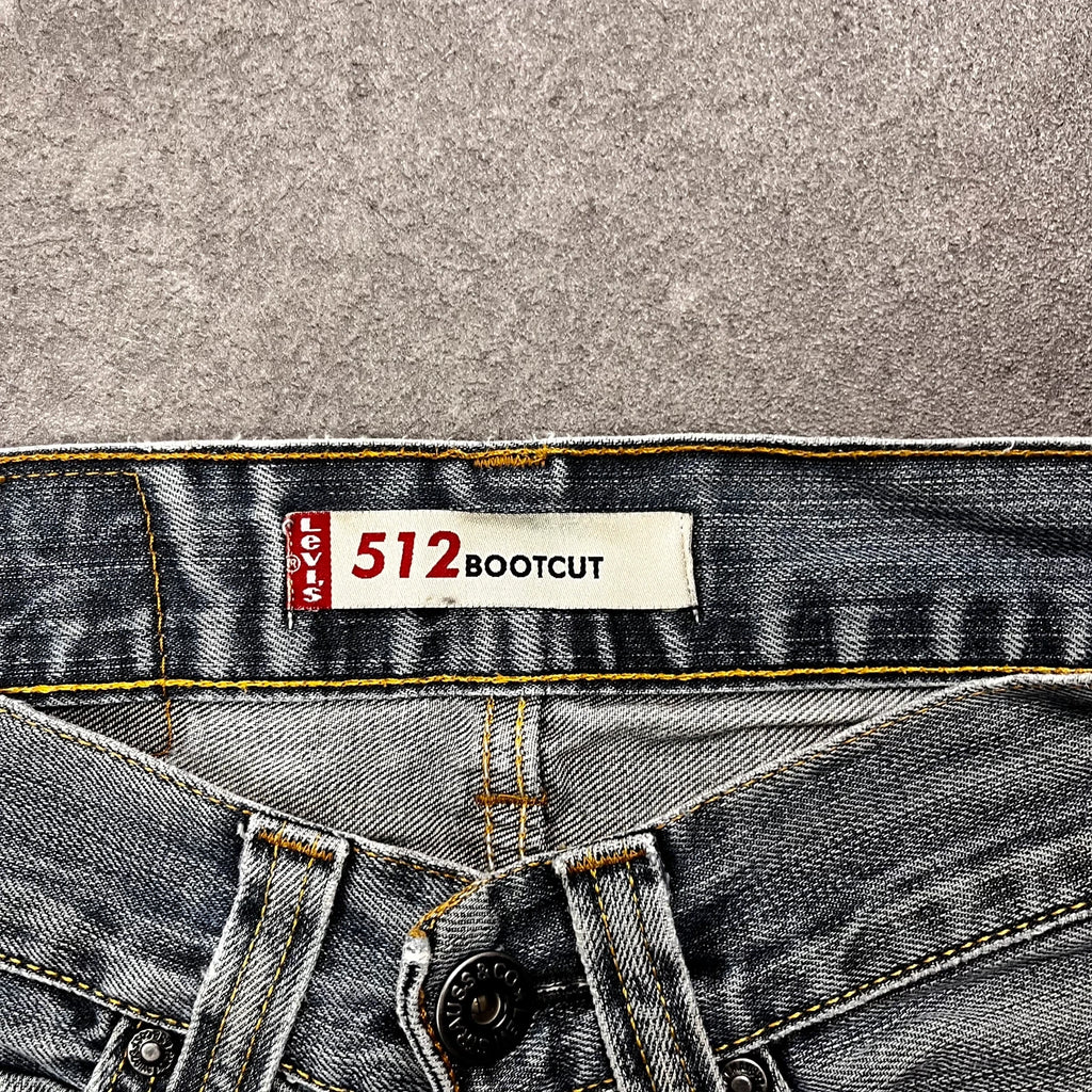 Vintage Levi's 512 Bootcut Jeans Herren W28 L30 Heavy Distressed Blau/Grau 2000s