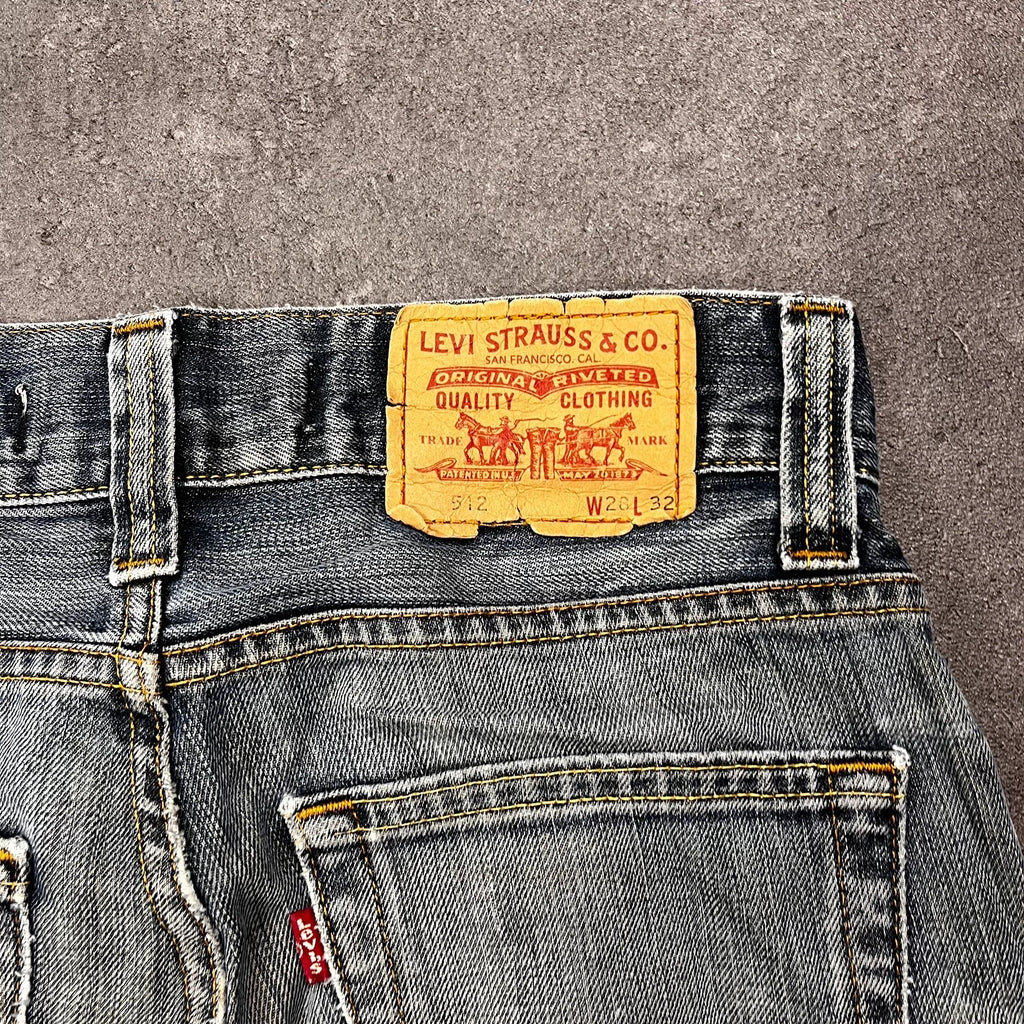 Vintage Levi's 512 Bootcut Jeans Herren W28 L30 Heavy Distressed Blau/Grau 2000s