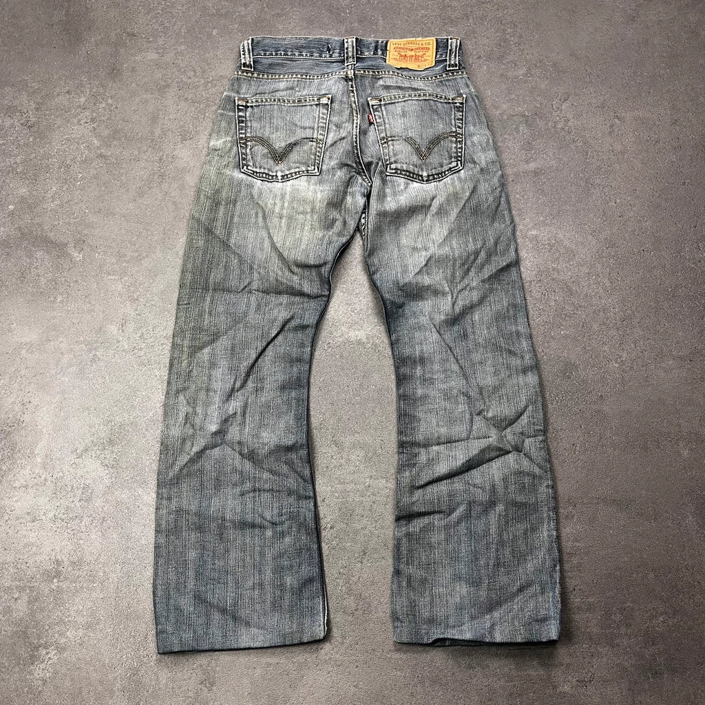 Vintage Levi's 512 Bootcut Jeans Herren W28 L30 Heavy Distressed Blau/Grau 2000s