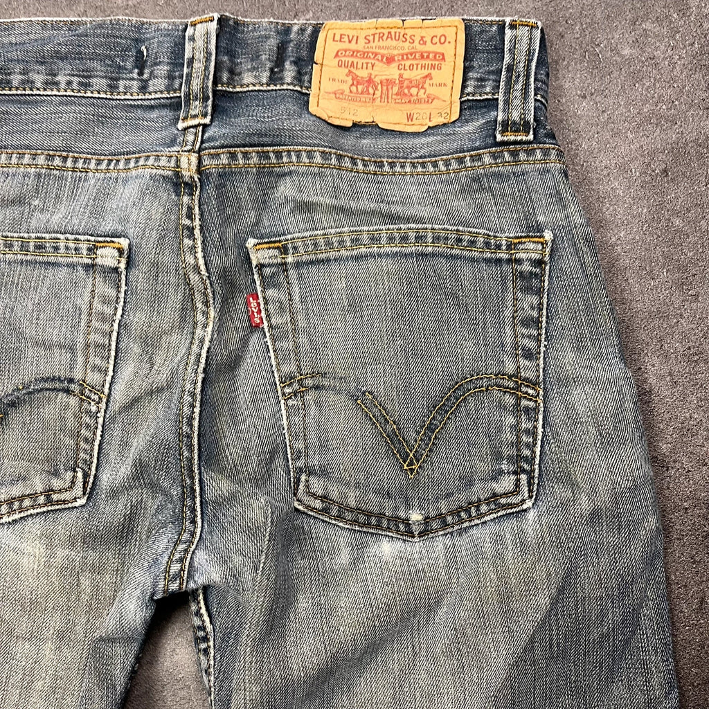 Vintage Levi's 512 Bootcut Jeans Herren W28 L30 Heavy Distressed Blau/Grau 2000s