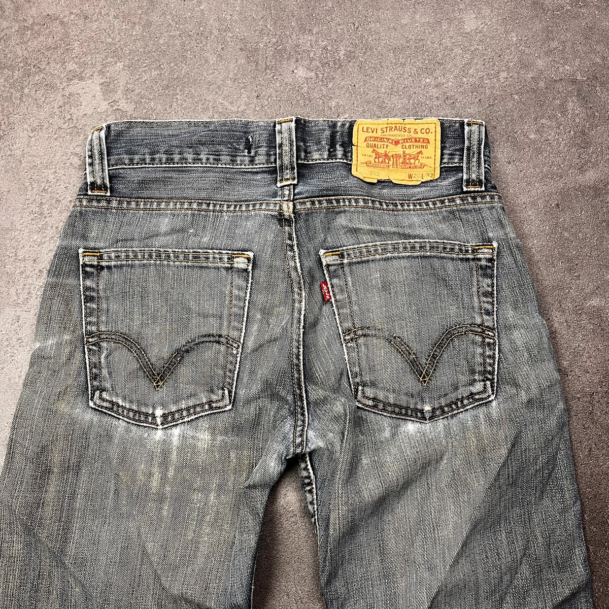 Vintage Levi's 512 Bootcut Jeans Herren W28 L30 Heavy Distressed Blau/Grau 2000s